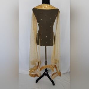 Gold Embellished Net Dupatta/Scarf Wrap - Women Accessories